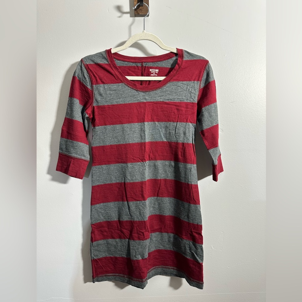 Mossimo‎ Women’s S Burgundy/Gray Striped T-shirt Dress | SKU 0550